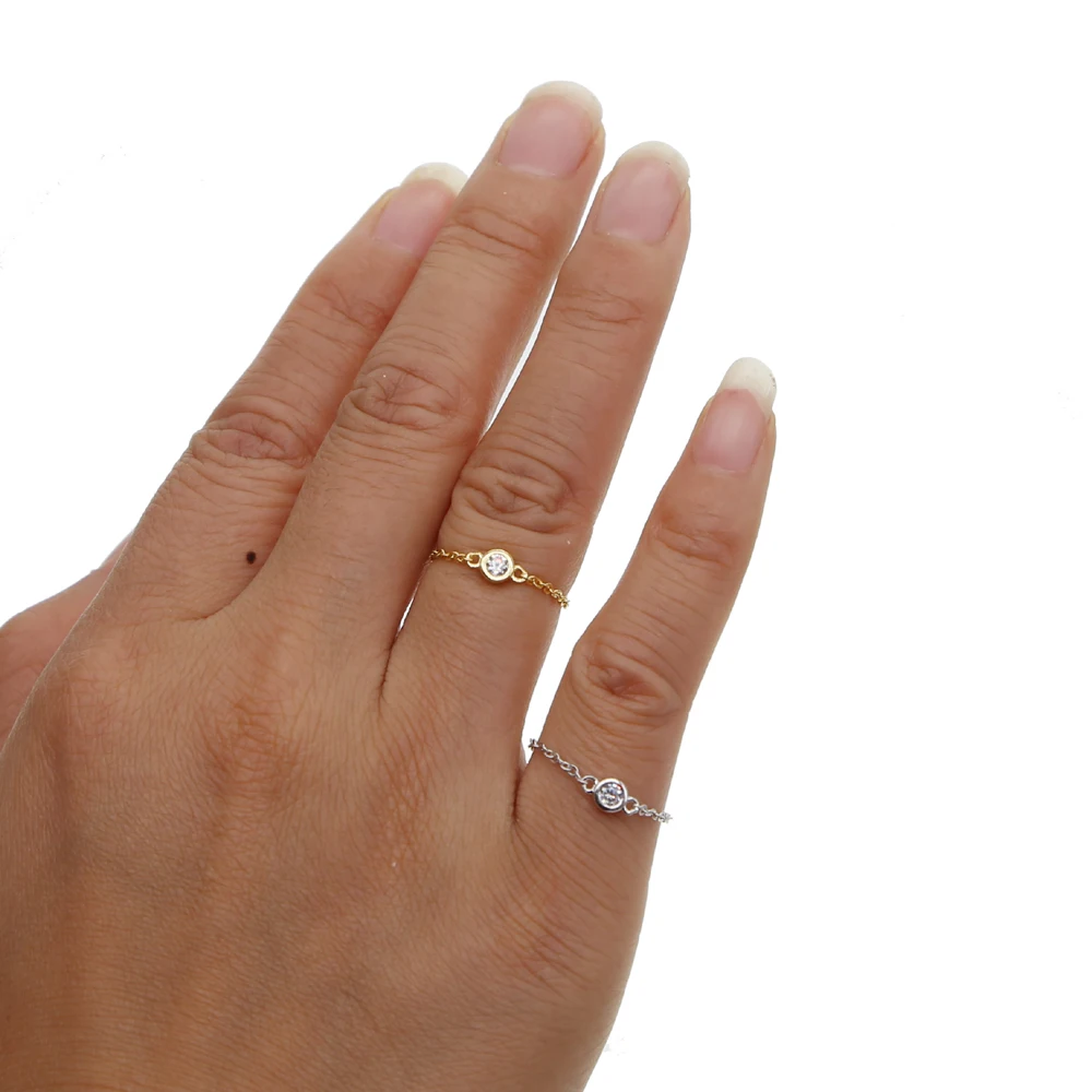 Женское кольцо цепочка с фианитом цвет золото и серебро|ring for|rings for girlschain ring |