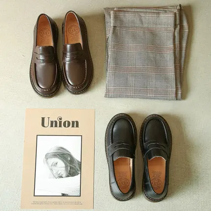 Студентов обувь на плоской подошве Круглый носок JK кожаная школьная сумка