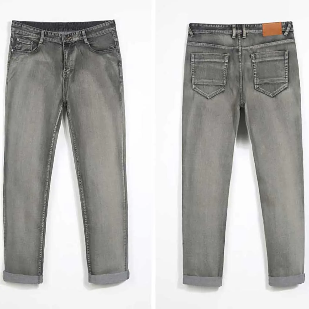 Retro Baggy Jeans Men Casual Straight Trend Distressed Denim Streetwear Trousers Gray Plus Size Stretch Pants