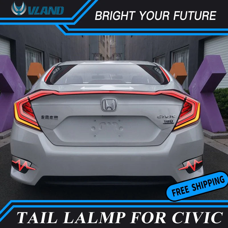 Светодиодный красный Копченый задний фонарь для Honda Civic 10th хвост светильник s 2016