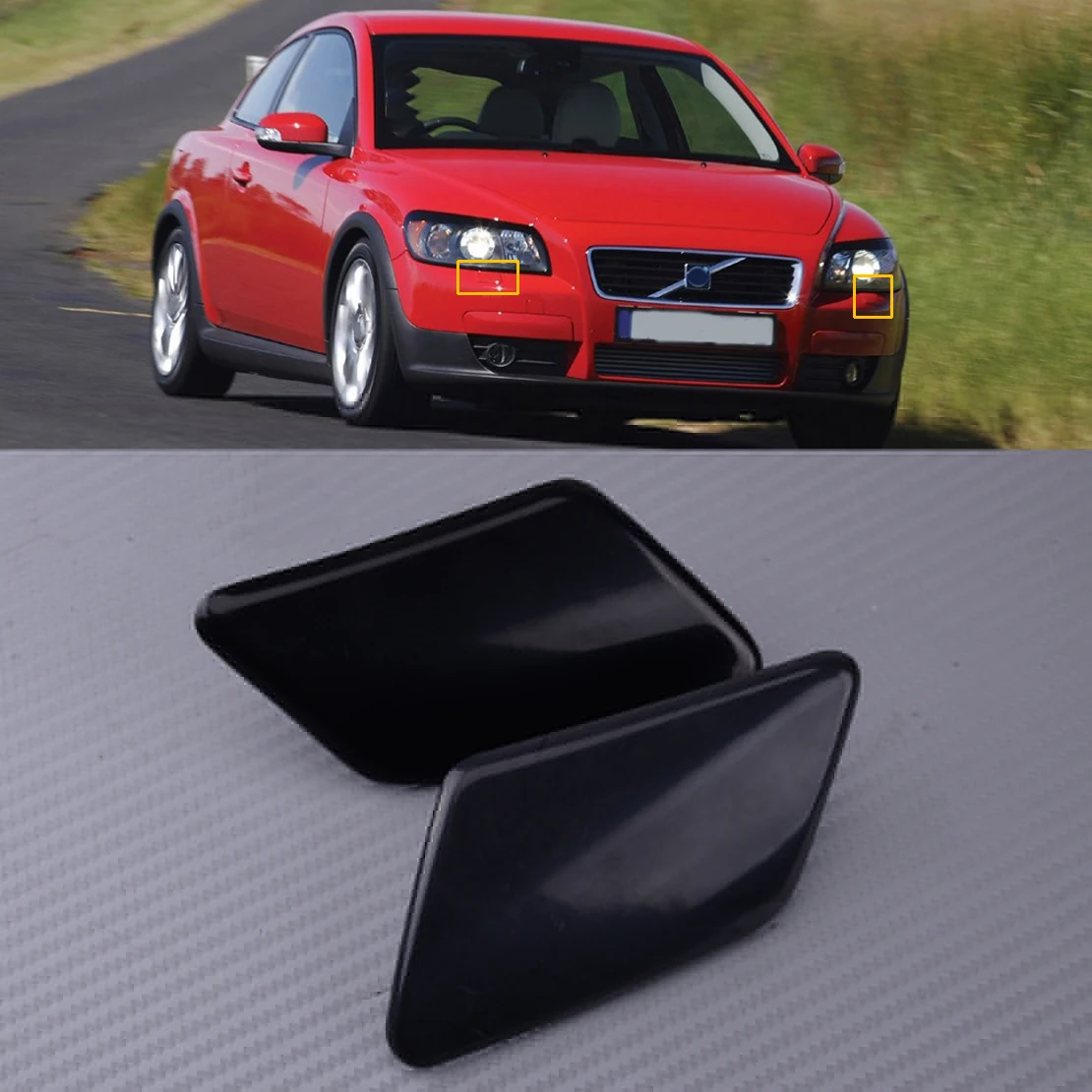 

1 Pair Left & Right Car Front Bumper Headlight Washer Cover Cap ABS 39876478 39876479 Fit for Volvo C30 2008 2009 2010