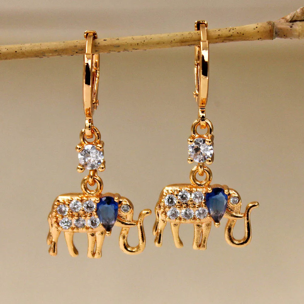

Fashion earrings Elephant Dangle Drop Earrings for Women's earrings Gold Filled round stone zircon Earrings Wedding Jewelry