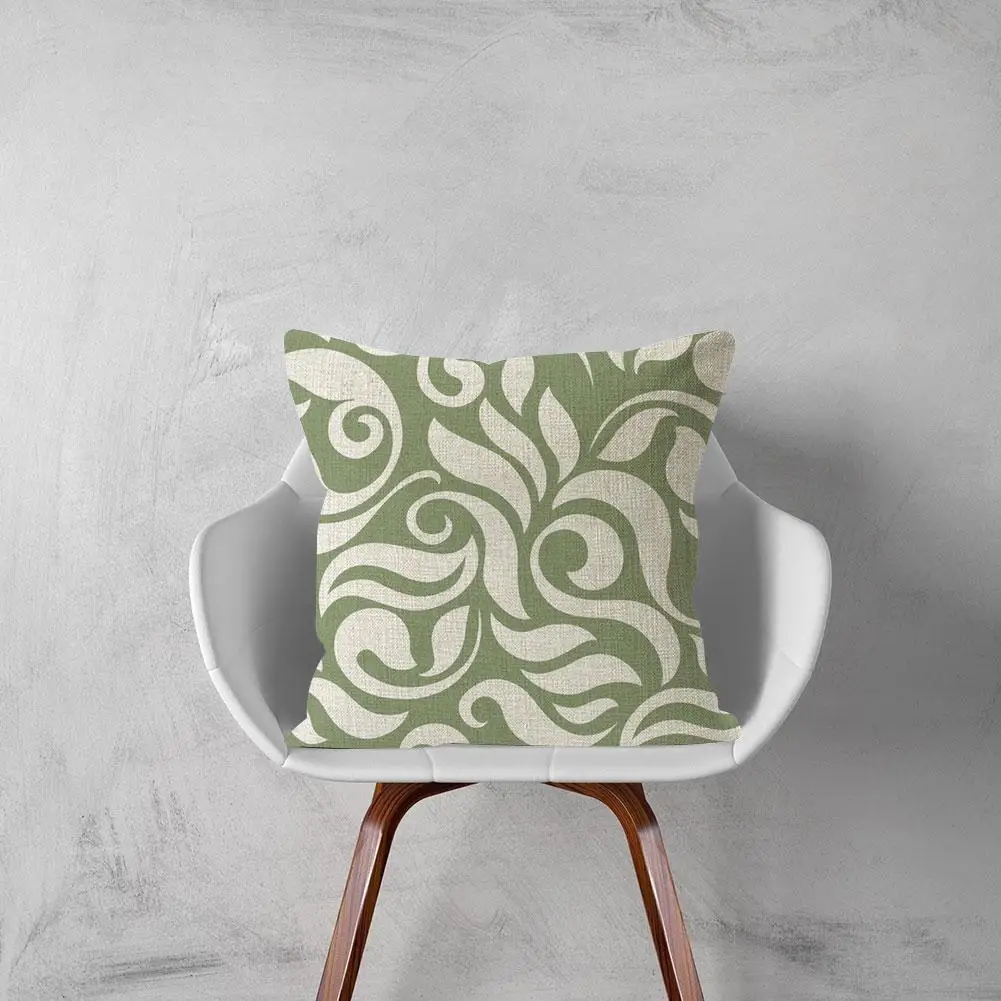

Practical And Convenient 45*45cm Single-sided Linen Green Pattern Decorative Cushion Cover Flower Pillowcase