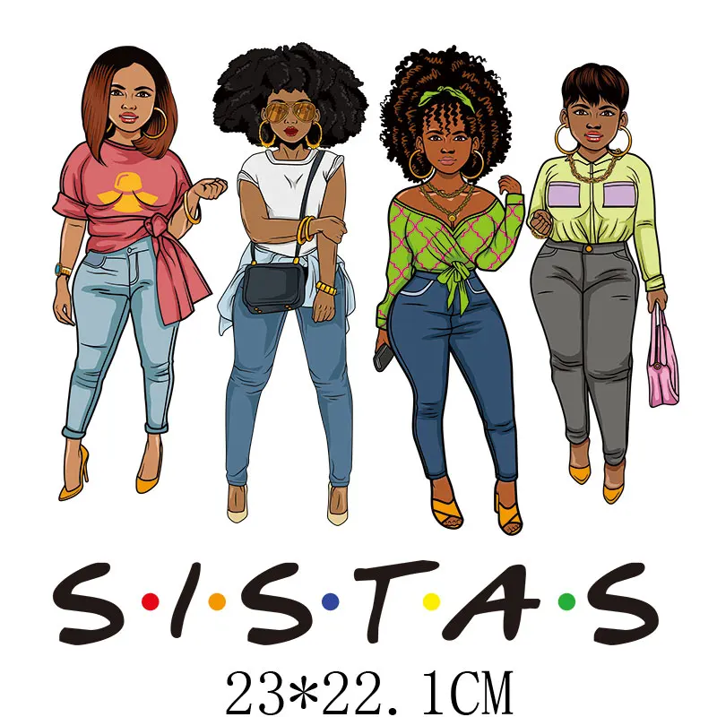 

23x22cm New African Girl Sisters Iron On Patches For DIY Heat Transfer Clothes T-Shirt Thermal Stickers Decoration Printing