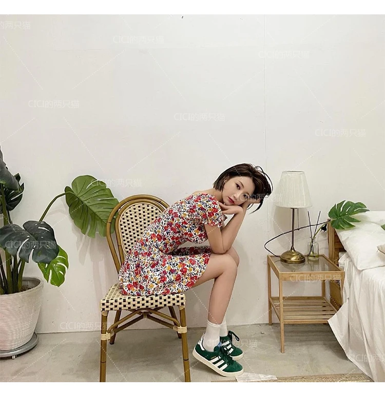 

Kpop Korean Celebrity Vintage Floral Print Backless Dress Women Sexy Mini Dresses Summer Short Sleeve Ladies Elegant Beach Dress