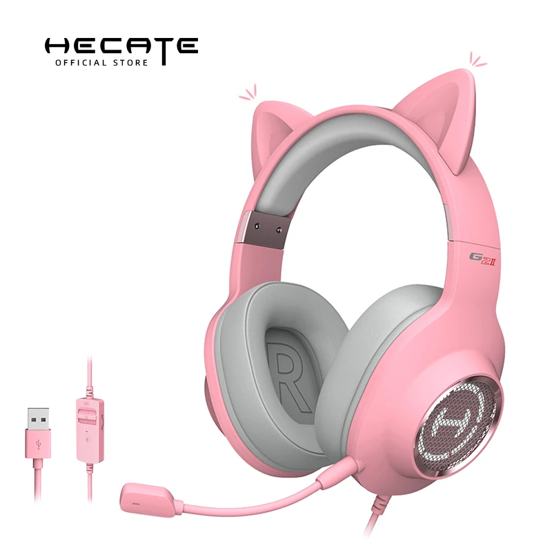 

HECATE G2II Pink Gaming Headset Cat Ear Headphones 7.1 Virtual Surround Sound by EDIFIER,RGB Light,Electret Microphone,for Girls