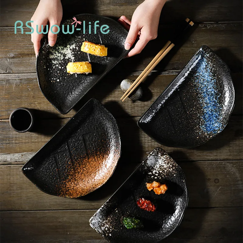 

Creative Half Moon Plate Japanese Tableware Ceramic Plate Japanese Cuisine Plate Snack Plate Dessert Plate Dinner Plates