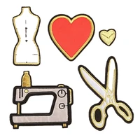 cool sewing machine tailor scissors embroidered patches iron on red heart badges clothing trimming appliques for clothing coats