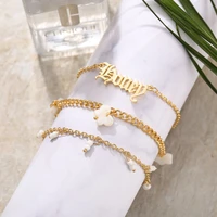 3pcsset letters white butterfly anklet 2021 summer beach foot jewelry fashion anklets for women