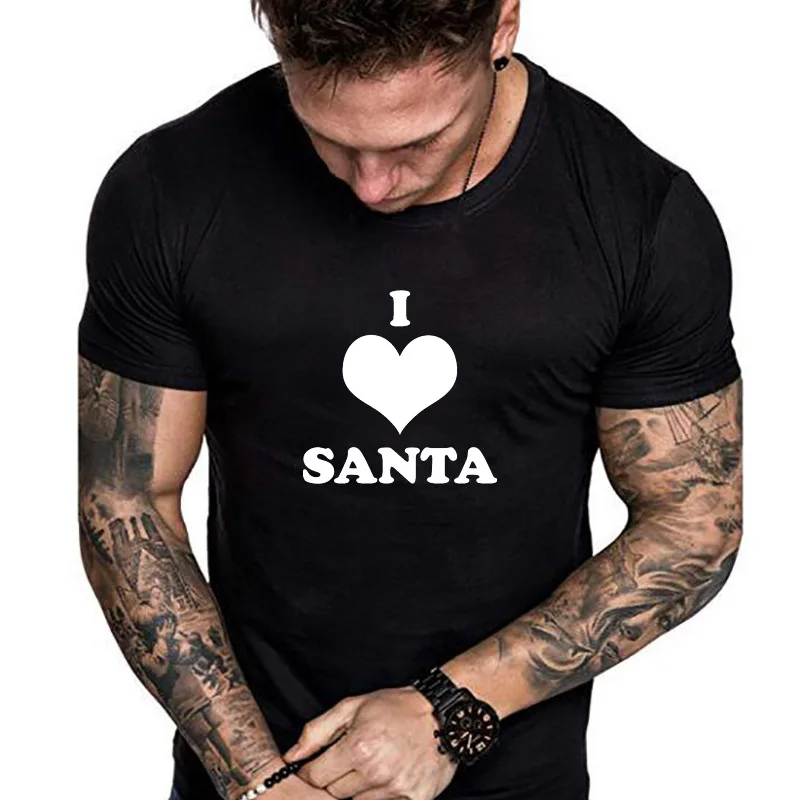 2019 Рождественская Мужская футболка с круглым вырезом I Love Santa|Мужские футболки| |