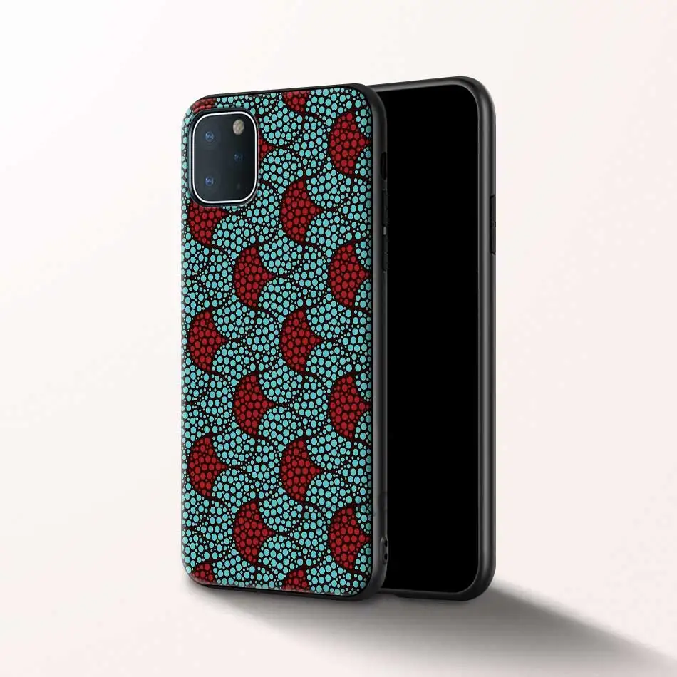 

African Wax Fabic Phone Case for iPhone 11 Pro 12 Mini 7 8 XR X 6 6S Plus XS Max 5 5S SE 2020 Black Soft Cover TPU Shell Coque