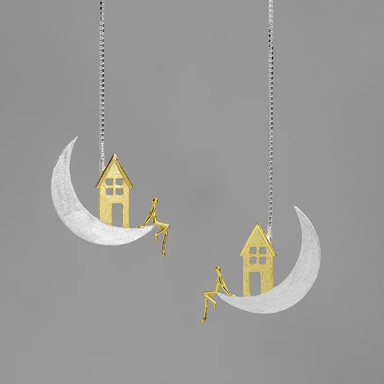 Acecare Moon House Детские сережки в виде полумесяца из чистого серебра женские серьги с