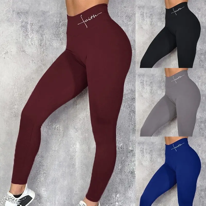 

SFIT Sexy Women High Waist Yoga Pants Letter Print Trousers Sport Leggings Fitness Elastic Seamless Female Push Up Gym Pants