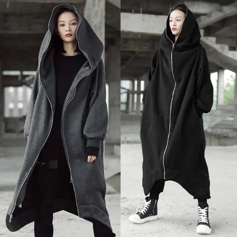

Spring Autumn Hoodies Plus Size Woman Coat Streetwear Cool Girl Long Hoodies Zipper Hooded Sweatshirt