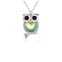 s925 sterling silver owl necklace female hip hop rock style moonstone pendant clavicle chain adjustable