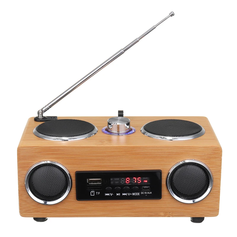 

Retro Vintage Radio Super Bass FM Radio Bamboo Multimedia Speaker Classical Receiver USB With MP3 Player Remote Control