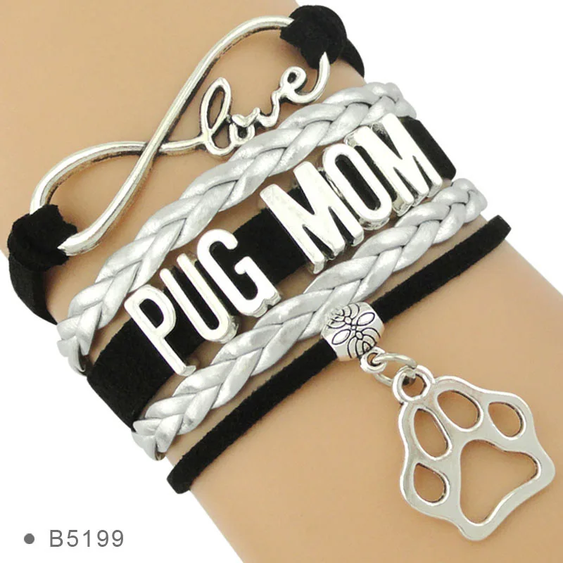Браслеты для женщин Infinity Love Doggie Dog Person Lover Paw Print Pug Yorkie Collie Havanese Chihuahua|Браслеты с
