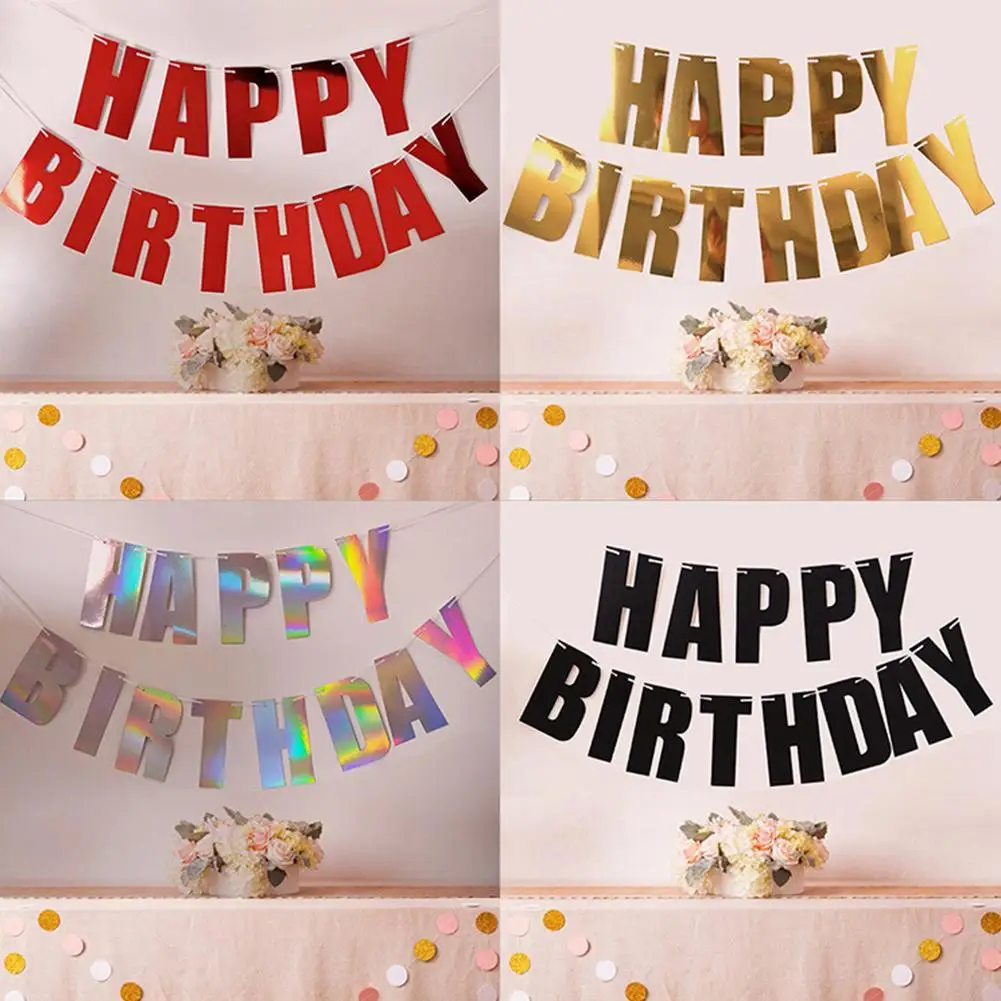 

Glitter Paper Happy Birthday Banners Garland Flag Kids Birthday Party Decoration Photo Booth Party Hanging Party Decor Supplies