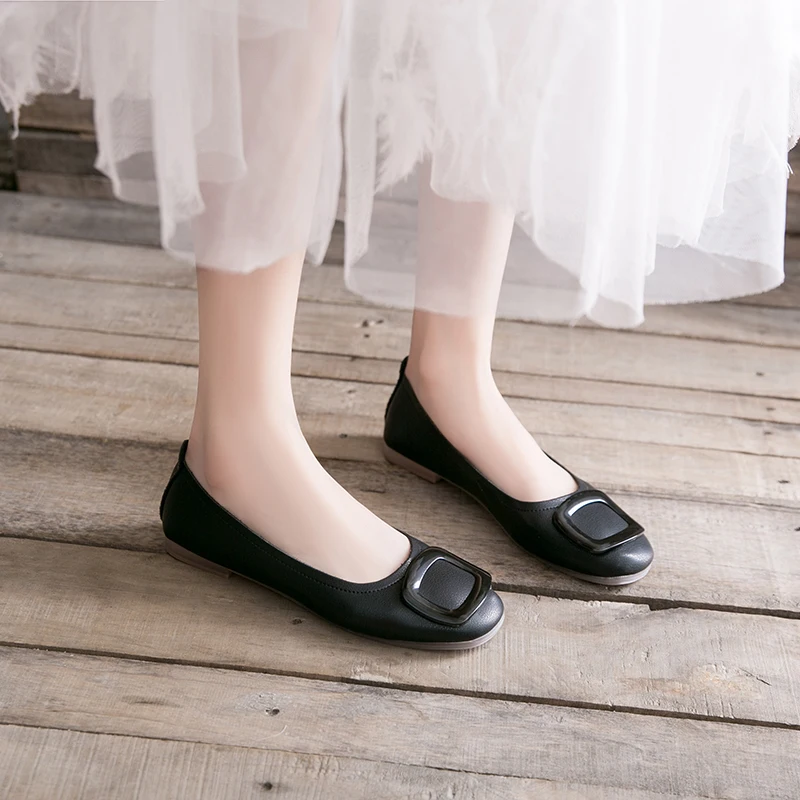 Туфли на плоской подошве с пряжкой Женские Балетки круглым носком Женская обувь