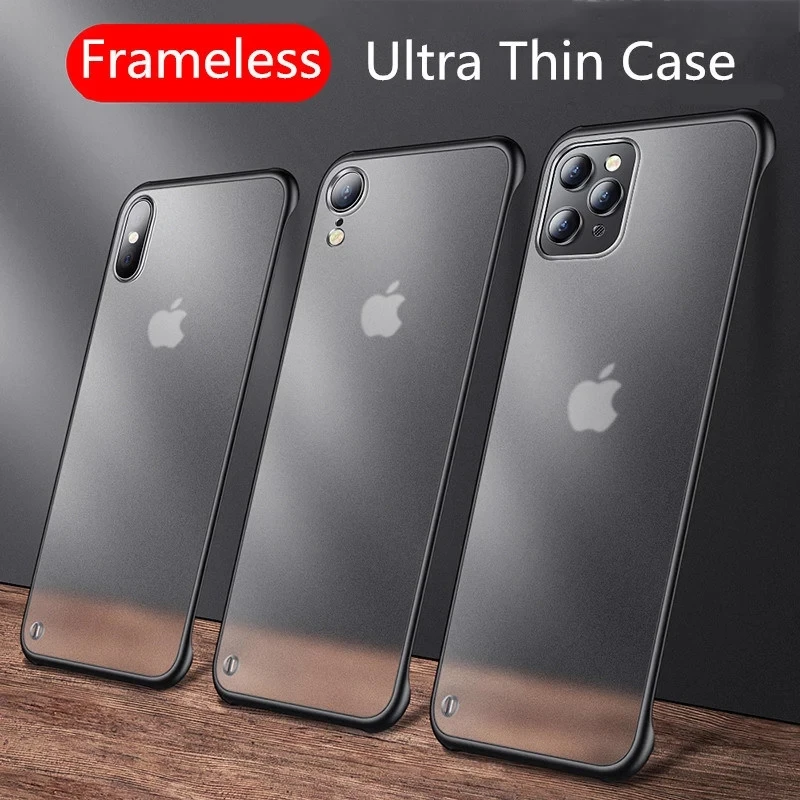 

Slim Frameless Phone Case For iPhone 12 Pro 11 Pro Max XR XS Max X 7 8 Plus 12Mini 11 Translucent Matte Cover With Ring Lanyard