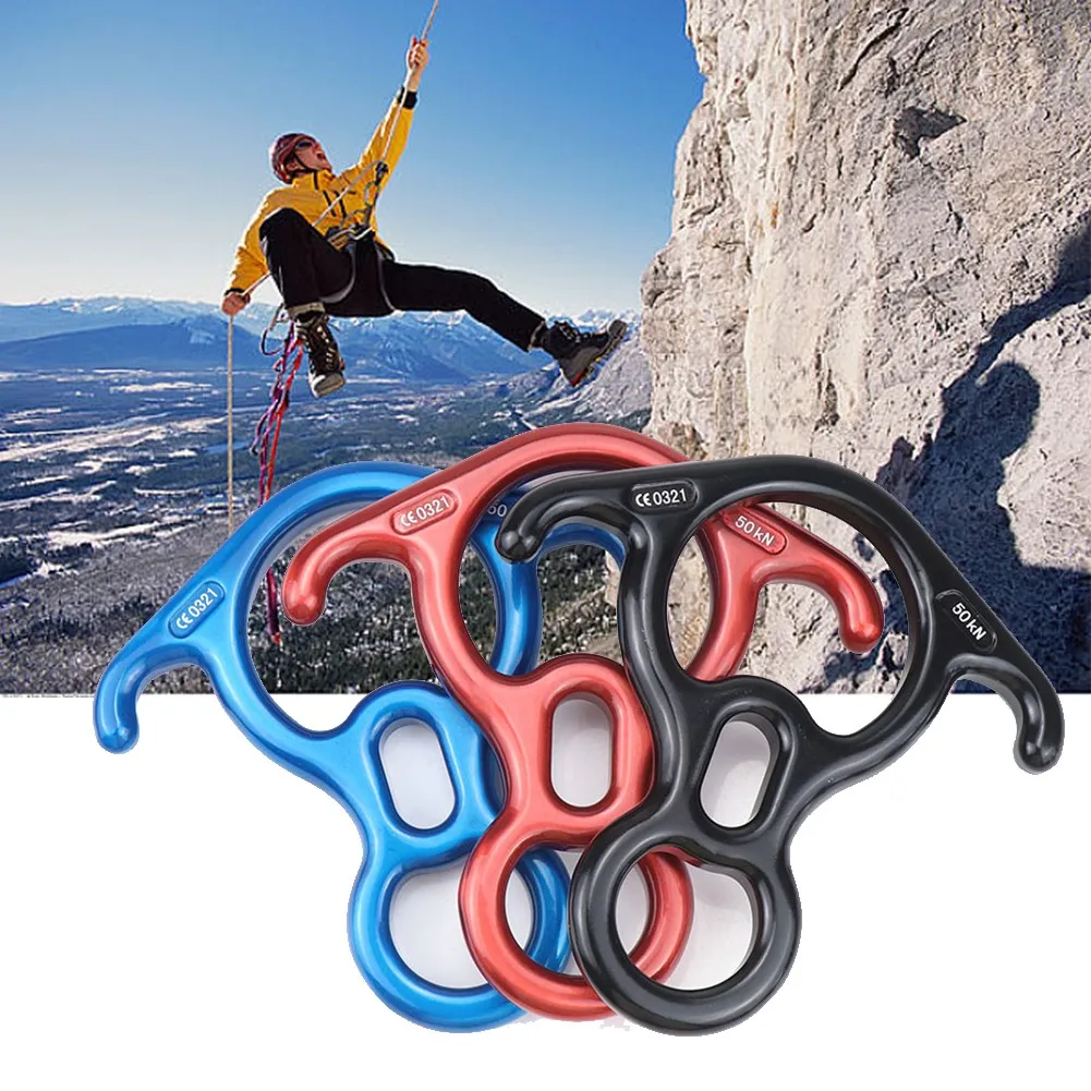 

Rock Climbing Descender 8 Shaped Locking Carabiner Hook Abseiling Ring Lock Tool Metal Alloy Descend Ring Downhill Belay Device