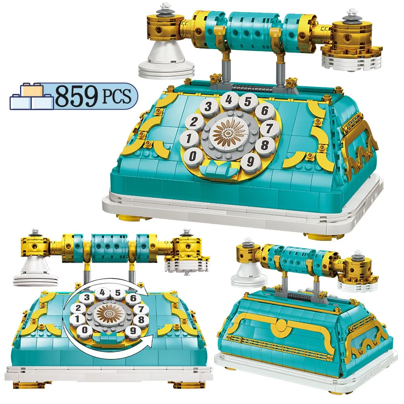

859pcs City Retro Simulation Telephone Dial-up Landline Model Building Blocks Friends Home Decoration Bricks Toys For Kids Gifts