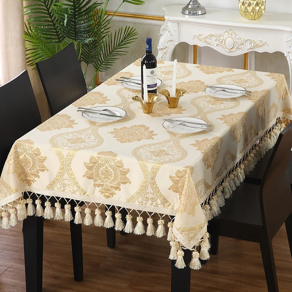 

Tassels Jacquard Embroidered Lace Tablecloth Non-slip Chair Cover Wedding Party Table Cover Advanced European Brussels Decor A1