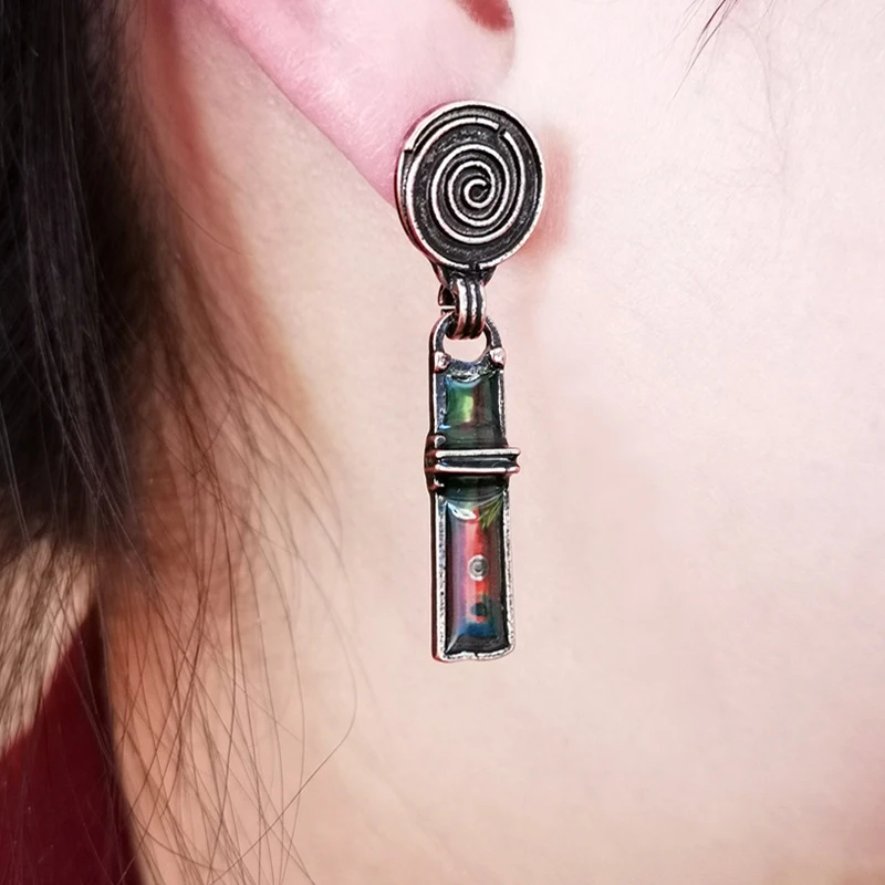 

Ethnic spiral circles drop earrings unique bohemian vintage multi color resin hanging pendant dangle earrings for women jewelry