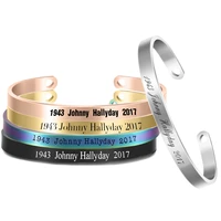 5 colors trendy johnny hallyday bracelet cuff open bangle engraved nameplate 6mm width stainless steel jewelry for men women