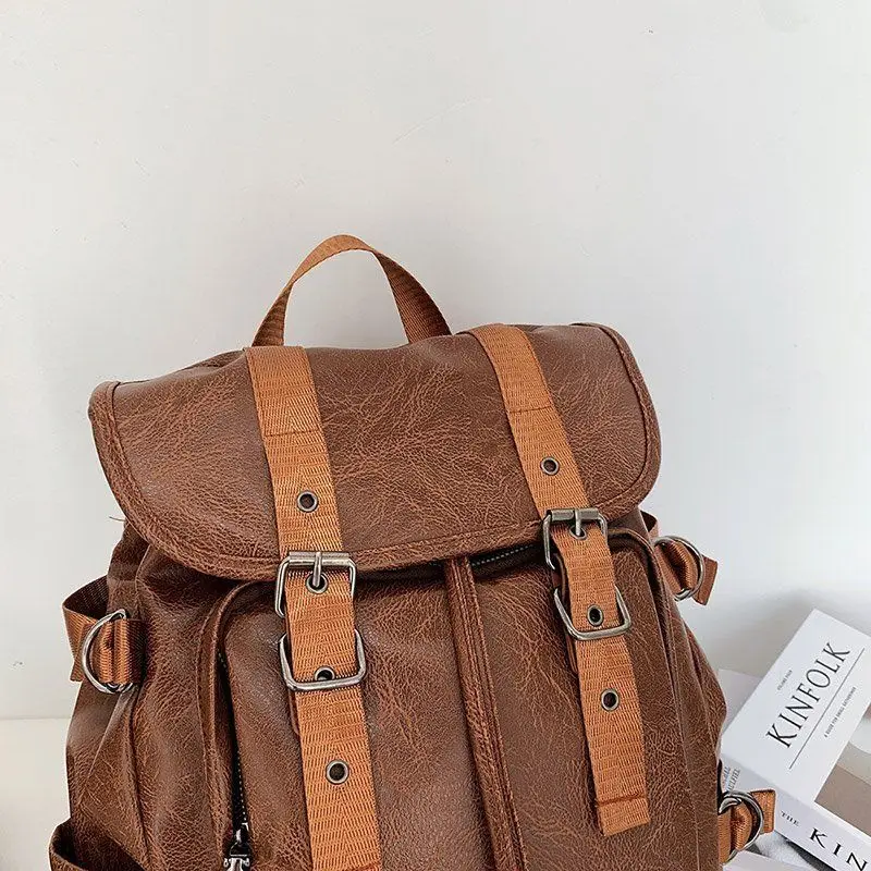 

15 Inch Luxury Belt Filp Backpack , Classic Youth Leather Backpacks , Anti-theft Tourist Bag , Laptop Bag , School Bag