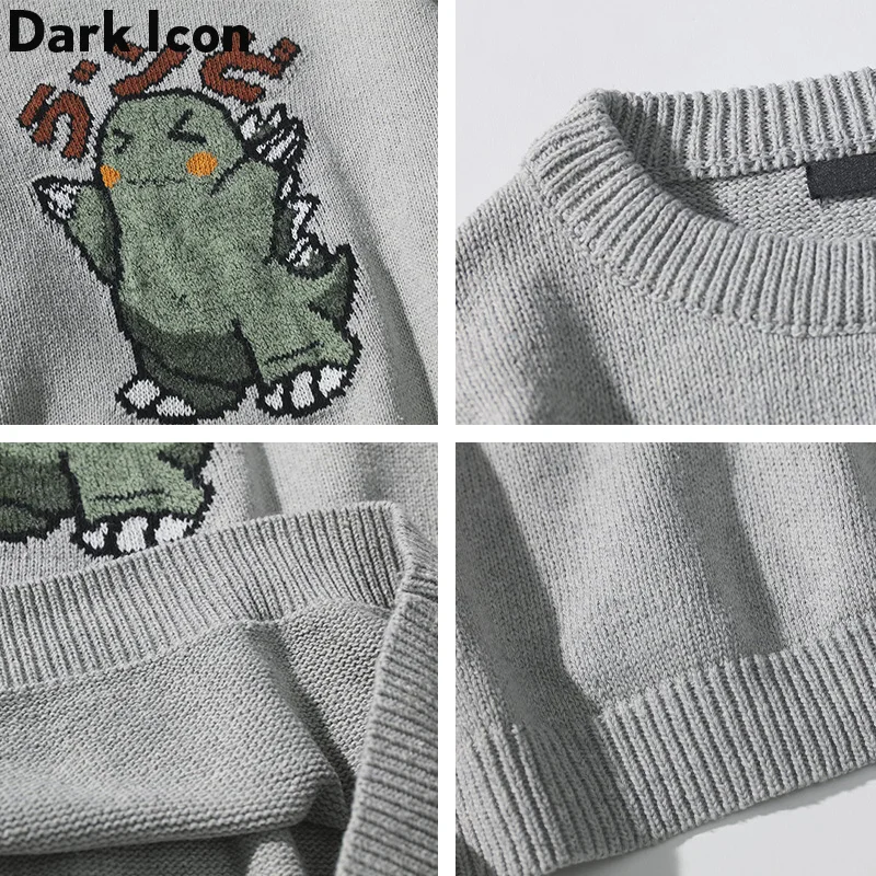 Round Neck Harajuku Streetwear Men's Sweater Dinosaur Couple Men Women Lovers Loose Tops |