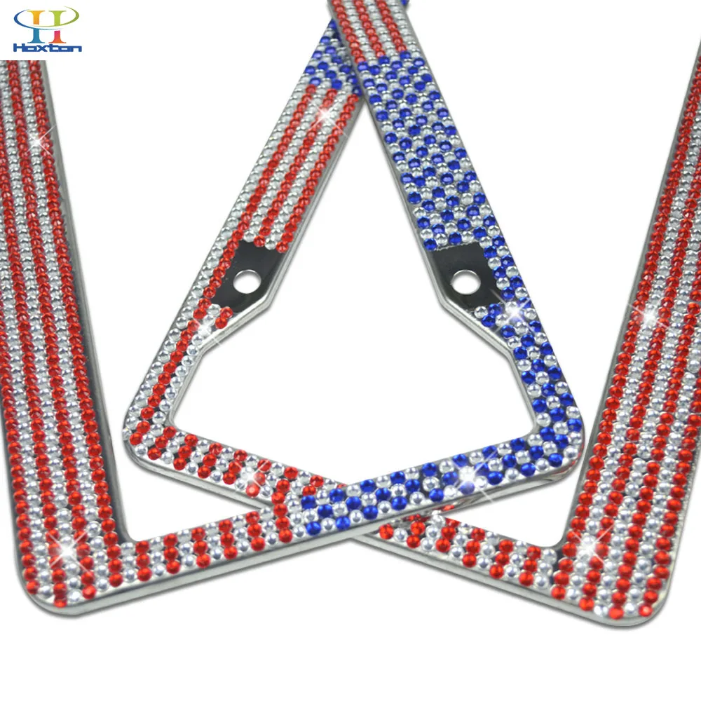 2 шт Bling Рамка номерного знака с американским флагом ручной работы