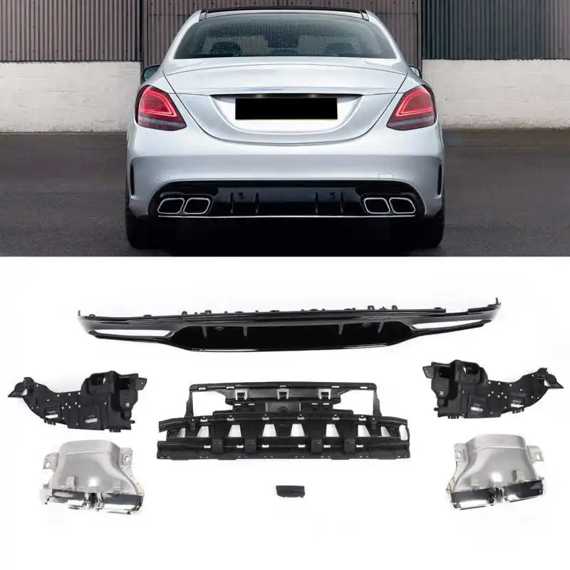 Для C63S выглядят диффузор + серебристая хромированная Quad выхлопные трубы подходит