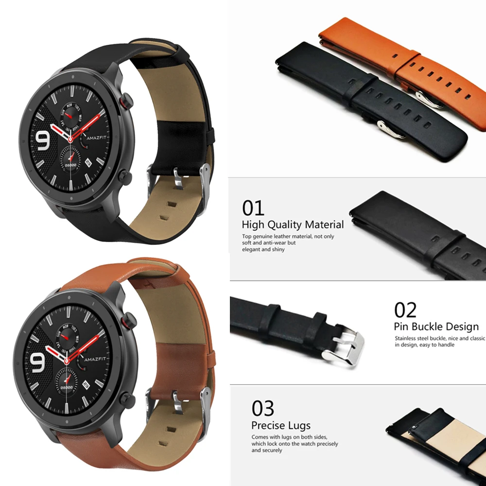 Кожаный ремешок для часов Hangrui 22 мм Xiaomi AMAZFIT Pace Stratos 2 универсальный браслет HuaMi Amazfit