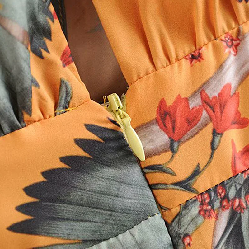 Женское модное платье миди с цветочным узором длинным рукавом украшенное