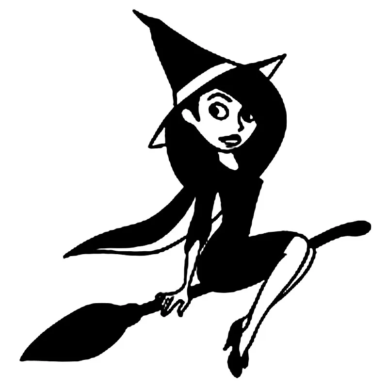 Creative Decals Sexy Female Beauty Halloween Witch Broom Car Sticker Waterproof Auto Decoration Black/Silver Vinyl,15cm*14cm