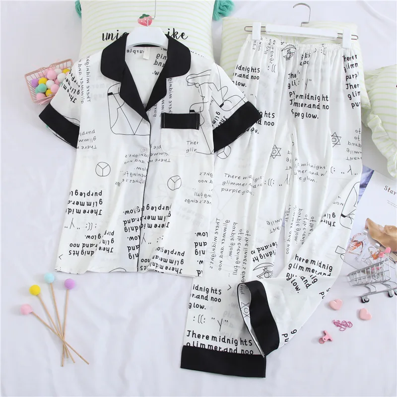 

Wmyqdlq Fashion Casual Short-Sleeved Home Clothes Loose And Comfortable Trendy Two-Piece Breathable Cool Simulation Silk Pyjamas