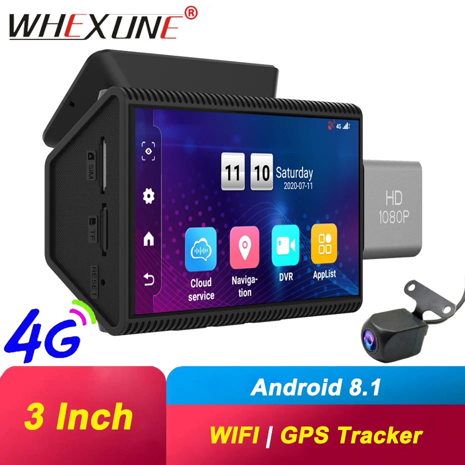 Автомобильный видеорегистратор WHEXUNE 3 дюйма 4G Android камера GPS навигация 1080P двойной