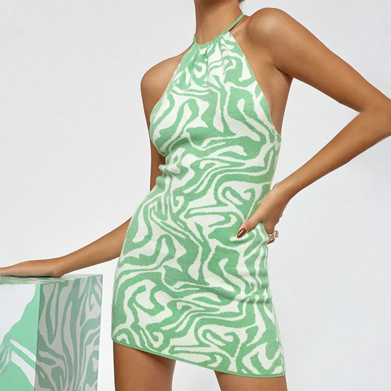 

CC21032DG Female Fall 2021 New Halter Printed Women's Dress