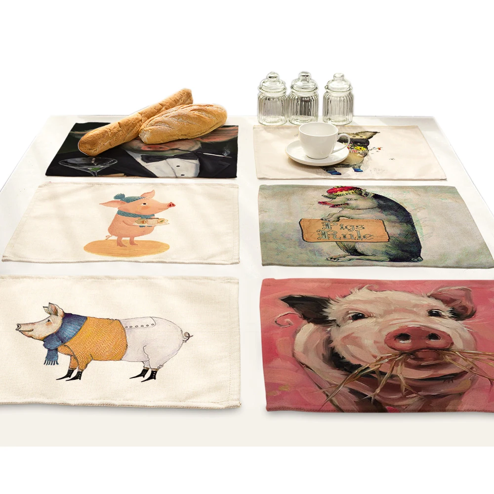 

Cartoon Animals Cute Pig Printing Individual Table Mats Pad Home Kitchen Accessories Placemat Bowl Cup Mug Coaster Mantel