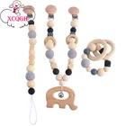 XCQGH, персонализированная деревянная детская игрушка, зажим для коляски, мобильная коляска, деревянная силиконовая скоба, Жевательная силиконовая погремушка, детский Прорезыватель для зубов