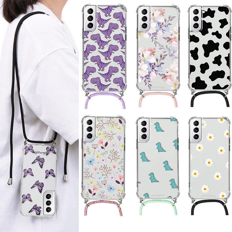 For Samsung Galaxy S21 Plus Ultra Case Strap Cord PC Necklace Lanyard Phone Cases Cover For Samsung S 21 s21+ s21plus Back Funda