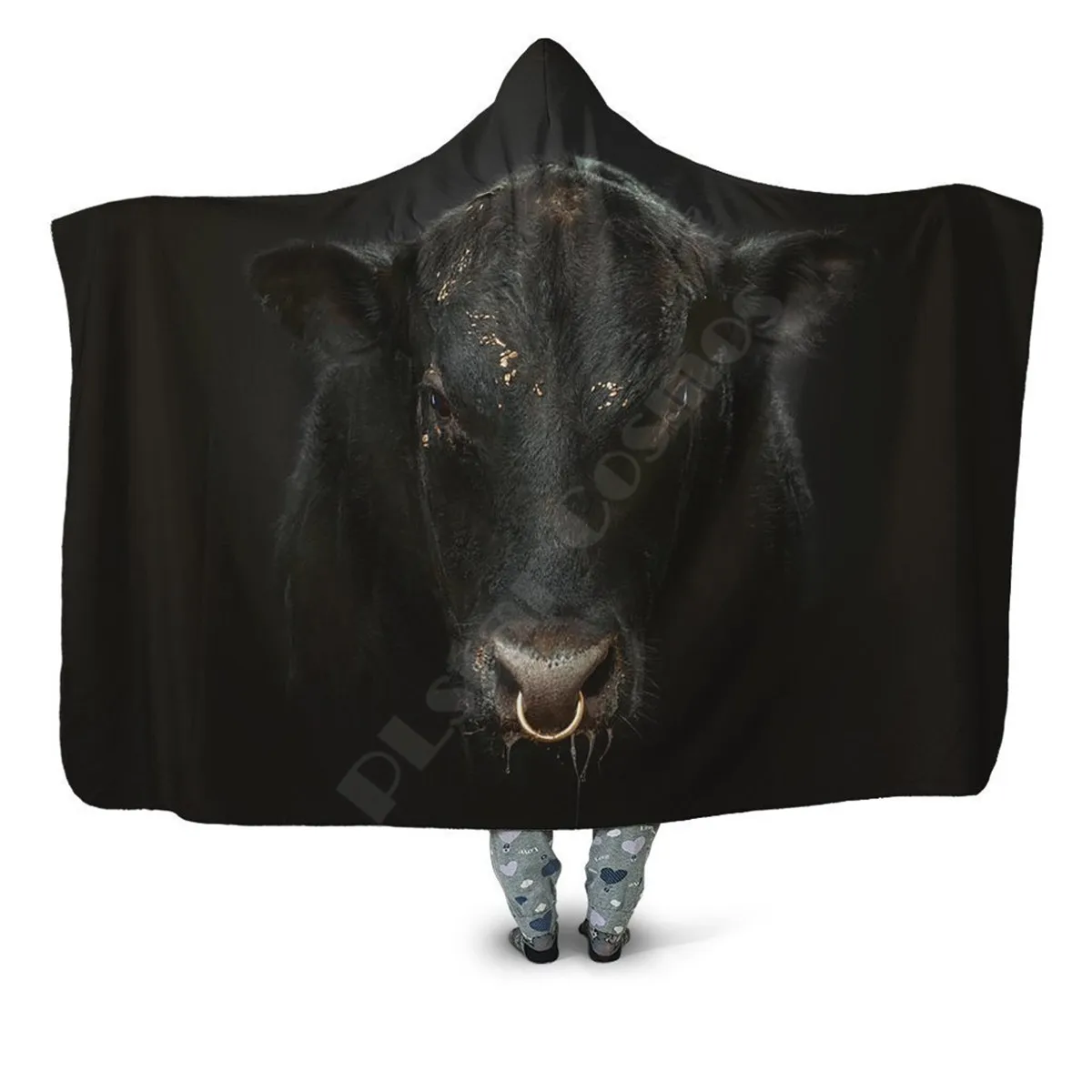 

Black Cow 3d Printed Hooded Blanket Adult Kids Sherpa Fleece Blanket Cuddle Offices in Cold Weather Gorgeous