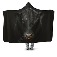 black cow 3d printed hooded blanket adult kids sherpa fleece blanket cuddle offices in cold weather gorgeous