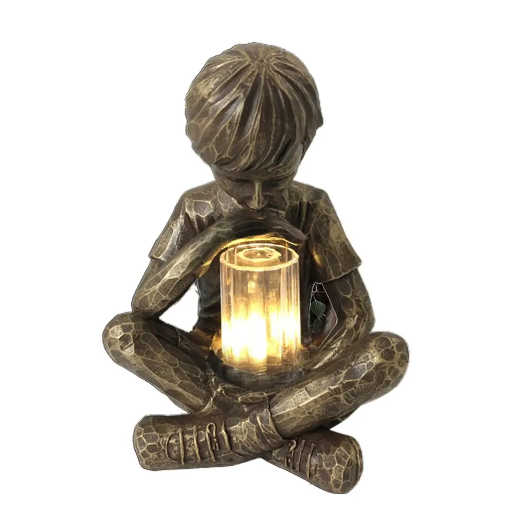 

Resin LED Light Garden Decoration Glimpses Of God Easter Boy Statue Home Outdoor Yard Hand Painted LED Decoration Accessories
