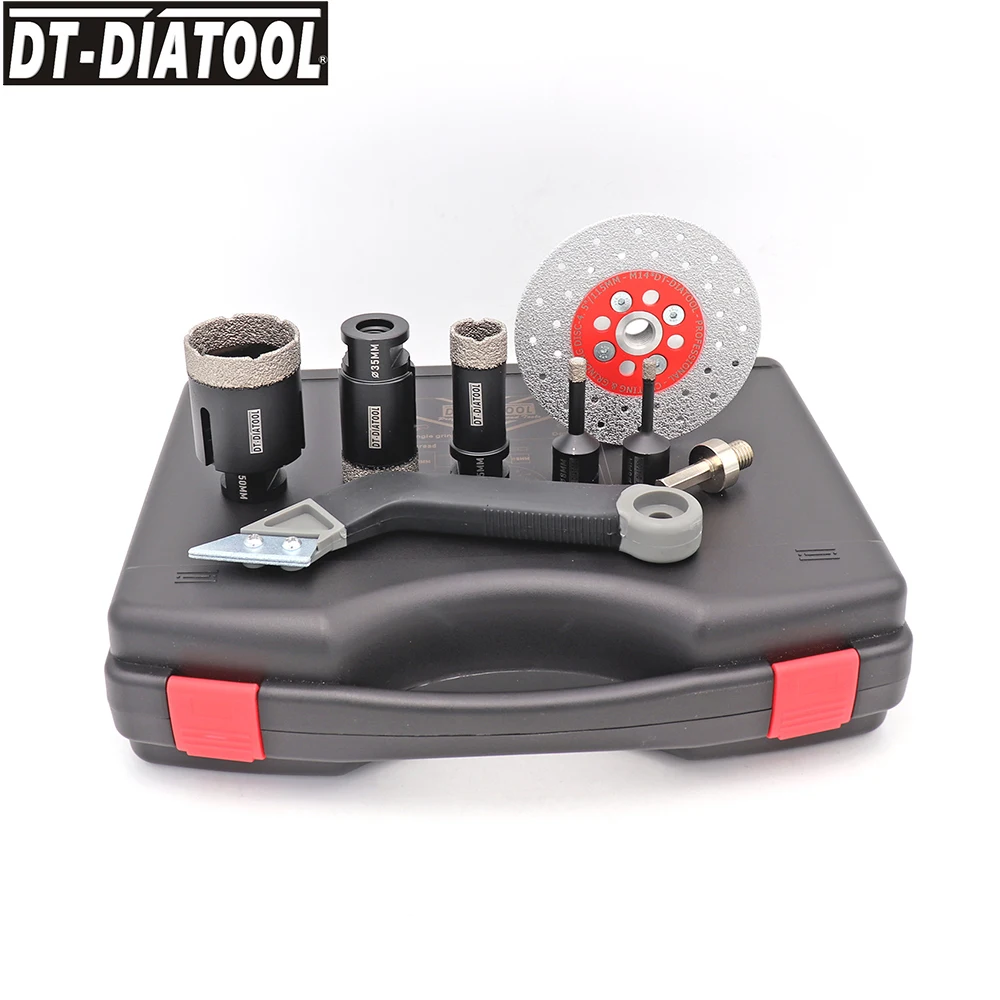 

DT-DIATOOL 1set boxed Diamond Drill Core Bits Double Cutting Grinding Discs set for Porcelain Tile M14 thread Hole Saw Cutter