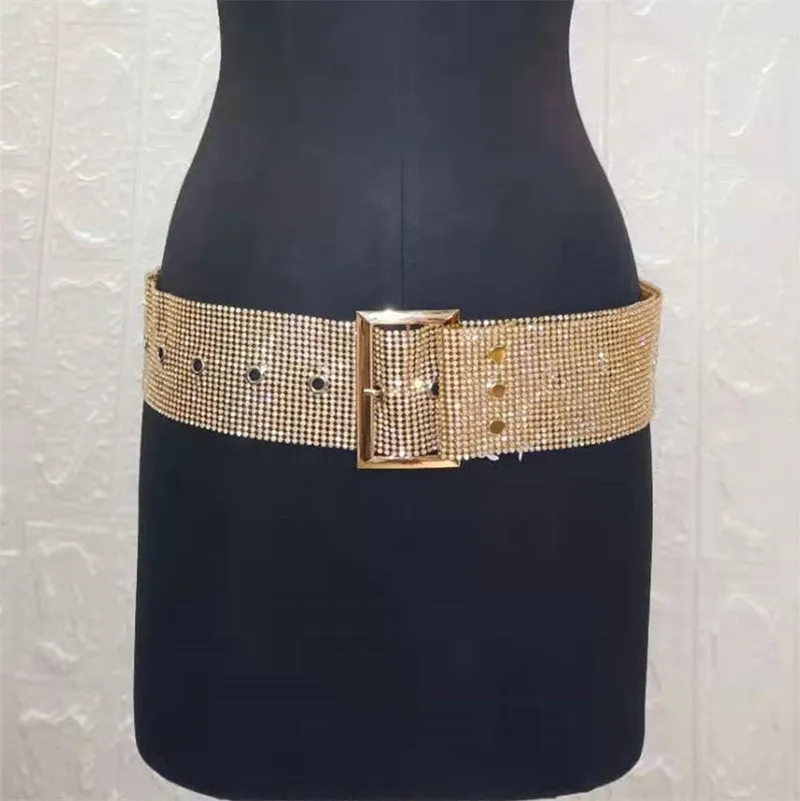 Shiny Rhinestones Waist Belt Women Diamante Wide Belts With Strong Metal Buckle Lady Cinturones Streetwear Accessories Waistband