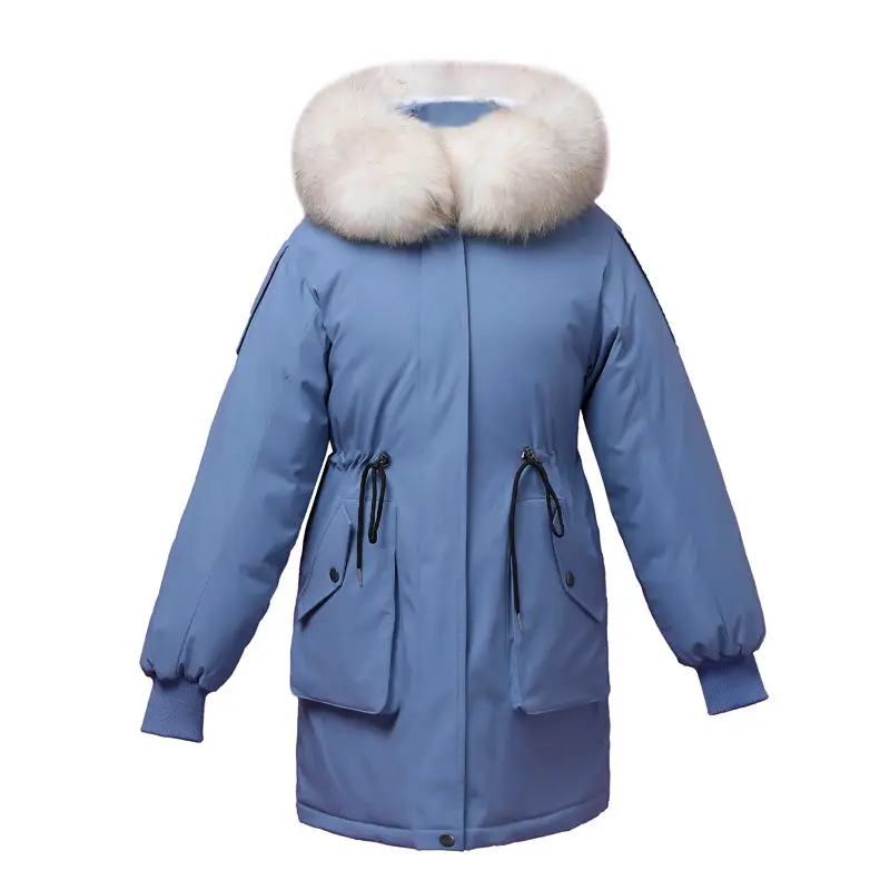 

Winter down jacket 2020 solid color mid-length ladies parka warm hooded long sleeve women's jacket high street women's jacket