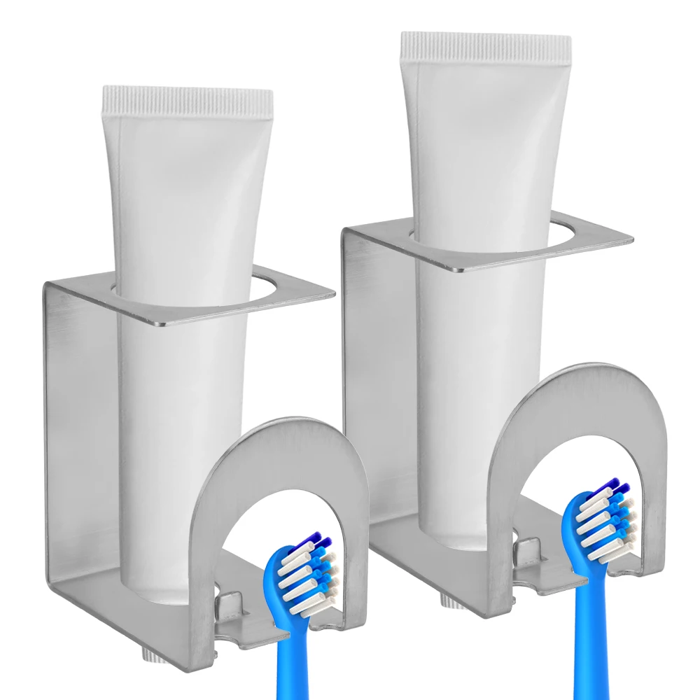 

Mug Toothpaste Toothbrush Holder Bathroom Accessories Set Wall Mounted Multi-Purpose Stainless Steel Storage Shelf Self Adhesive