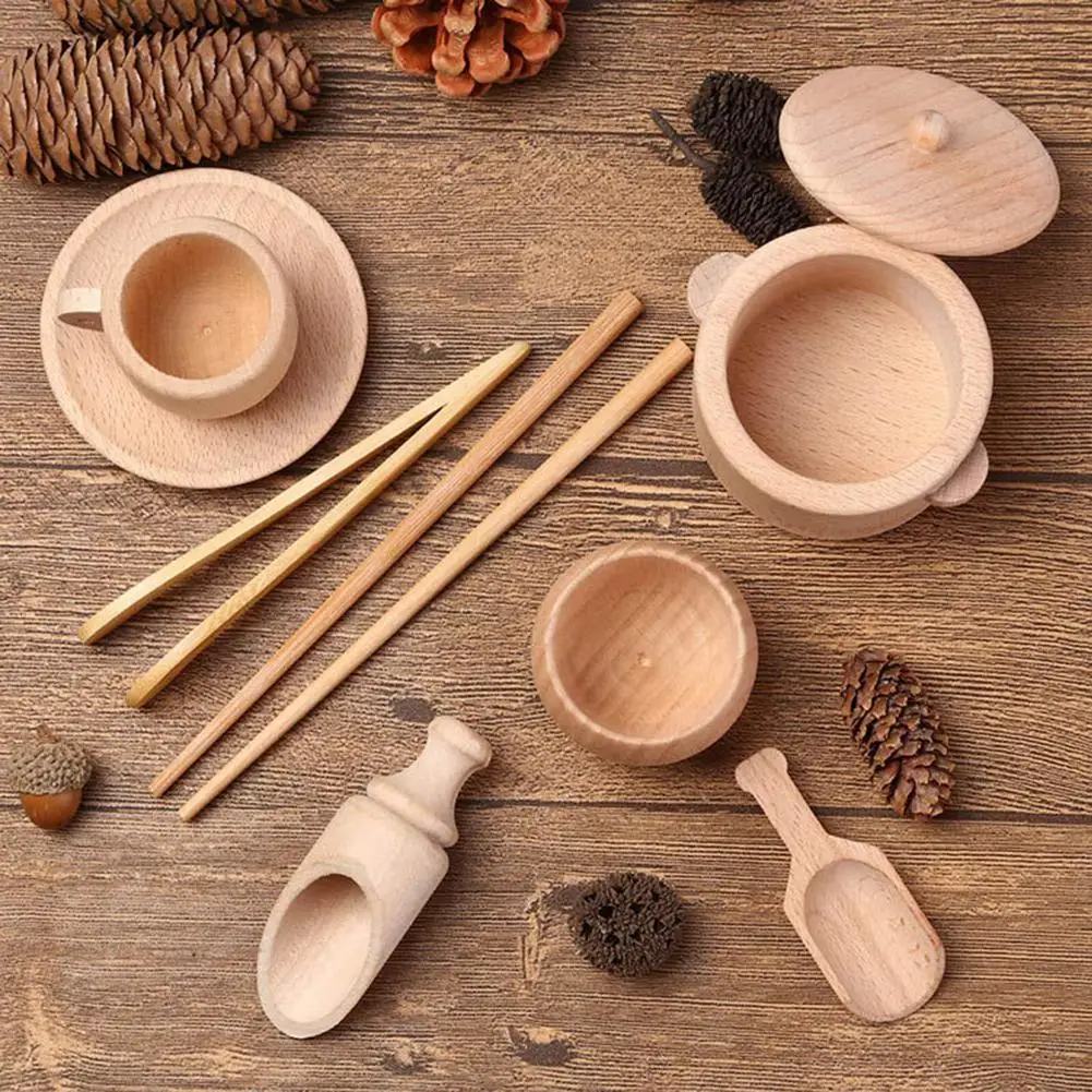 

Children's Log Wooden Kitchen Toy Set Pretend Play Simulation Kitchenware Miniature Mini Food Educational Toys Gift for Kids